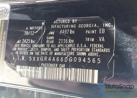 2013 Kia Optima Sx z USA, uszkodzony, nr VIN 5XXGR4A66DG094565